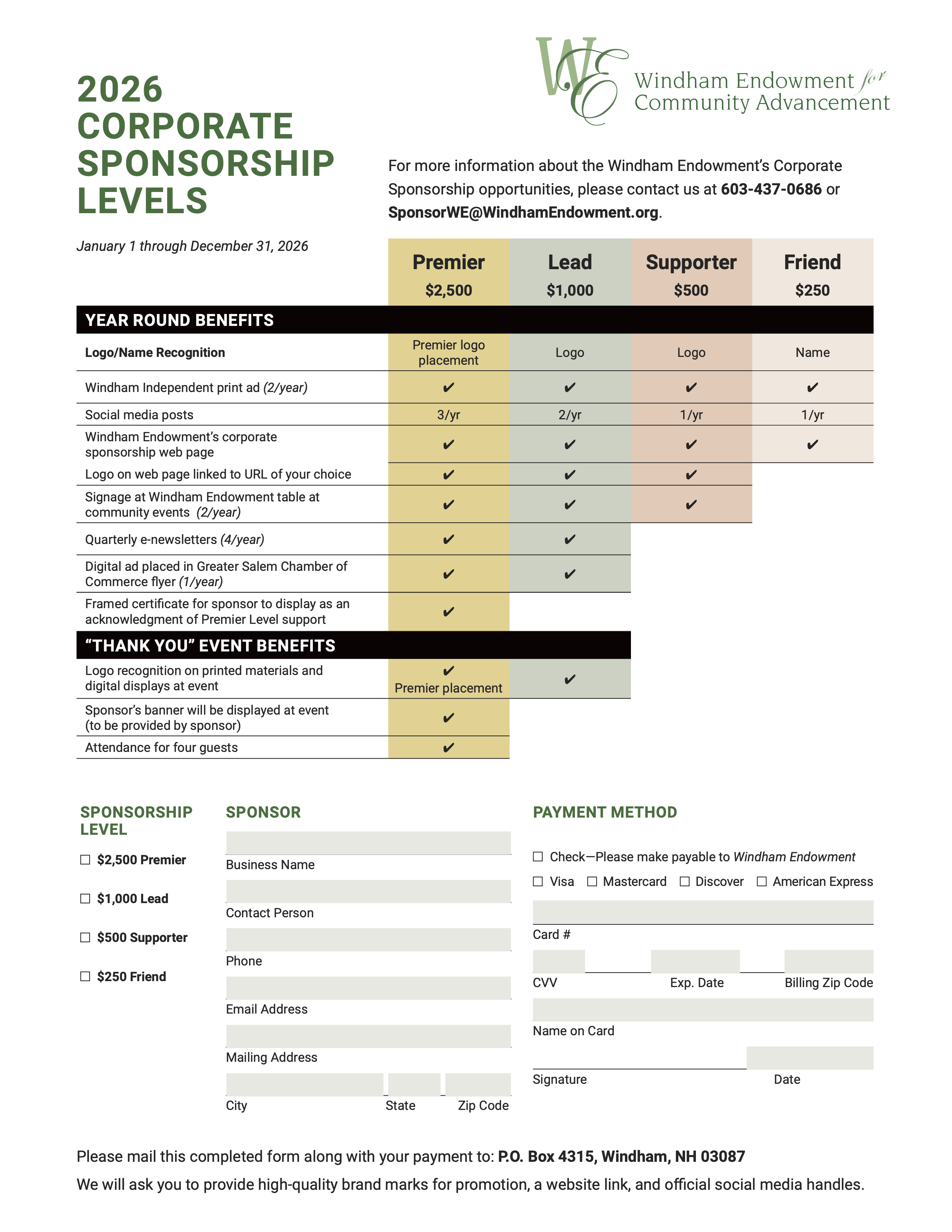 Sponsorship tiers